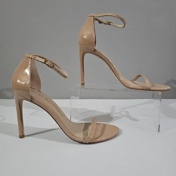 Stuart Weitzman Nudistsong Heel Ankle Strap Sandal Adobe Tan Leather Size 10 - Picture 3 of 16